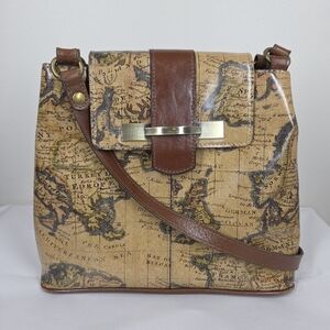 Patricia Nash Larone European Map Leather Double Handle Shoulder Bag Purse